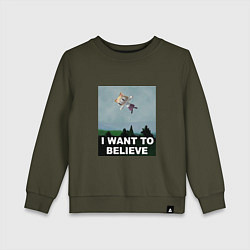 Свитшот хлопковый детский Neco Arc want to believe, цвет: хаки
