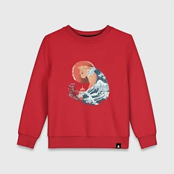 Свитшот хлопковый детский Душа природы Японии - Бушующее море, цвет: красный