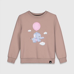 Свитшот хлопковый детский Милый Слонёнок Летит На Воздушном Шарике, цвет: пыльно-розовый