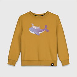 Свитшот хлопковый детский Милый Кит С Цветами, цвет: горчичный