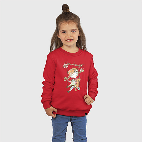Детский свитшот Милая девочка на качелях / Красный – фото 3