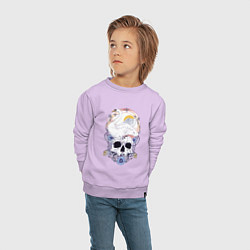Свитшот хлопковый детский Лебедь солнце цветы и череп Герб, цвет: лаванда — фото 2