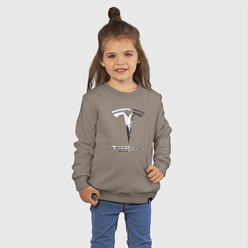 Детский свитшот Tesla Logo Тесла Логотип / Утренний латте – фото 3