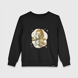 Свитшот хлопковый детский Тигренок спит с мишкой, цвет: черный