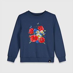 Свитшот хлопковый детский Летний букет мак василек ромашка цветы лето, цвет: тёмно-синий