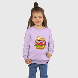 Свитшот хлопковый детский Наимощнейший бургер, цвет: лаванда — фото 2