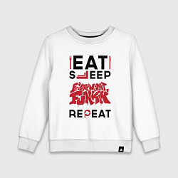 Свитшот хлопковый детский Надпись: Eat Sleep Friday Night Funkin Repeat, цвет: белый