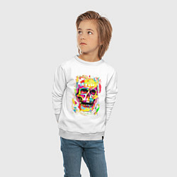 Свитшот хлопковый детский Красочный стилизованный череп, цвет: белый — фото 2