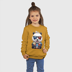 Свитшот хлопковый детский Прикольный панда с попкорном и колой, цвет: горчичный — фото 2