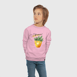 Свитшот хлопковый детский Удивленный кактус, цвет: светло-розовый — фото 2