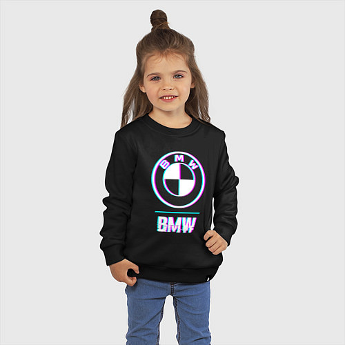 Детский свитшот Значок BMW в стиле glitch / Черный – фото 3