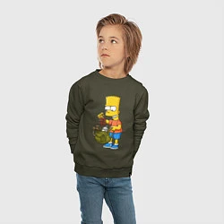 Свитшот хлопковый детский Барт Симпсон разбирает свой рюкзак, цвет: хаки — фото 2