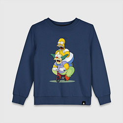 Свитшот хлопковый детский Гомер Симпсон и Клоун Красти едут на детском велос, цвет: тёмно-синий