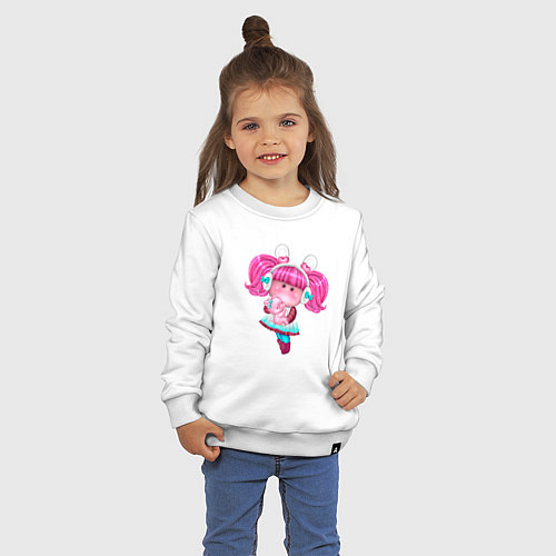 Детский свитшот Маленькая девочка с розовыми волосами / Белый – фото 3