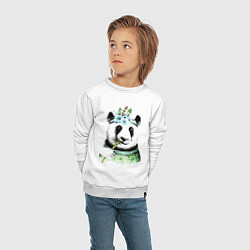 Свитшот хлопковый детский Прикольный панда жующий стебель бамбука, цвет: белый — фото 2