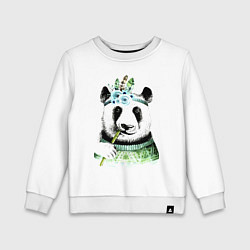 Свитшот хлопковый детский Прикольный панда жующий стебель бамбука, цвет: белый