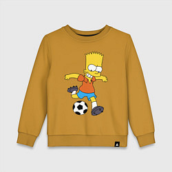 Свитшот хлопковый детский Барт Симпсон бьёт по футбольному мячу, цвет: горчичный