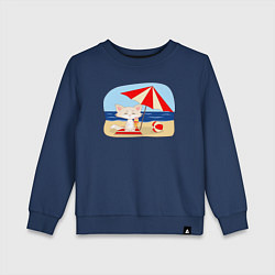 Свитшот хлопковый детский Кошечка на пляже с мороженым, цвет: тёмно-синий