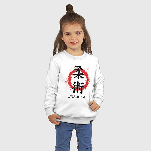 Детский свитшот Jiu jitsu red splashes logo / Белый – фото 3
