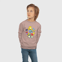 Свитшот хлопковый детский Персонажи из мультфильма Симпсоны прыгают на батут, цвет: пыльно-розовый — фото 2