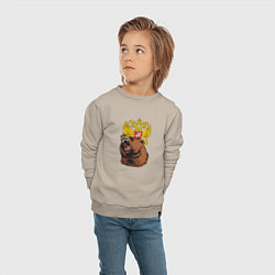 Свитшот хлопковый детский Патриотичный медведь на фоне герба, цвет: миндальный — фото 2