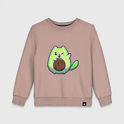 Свитшот хлопковый детский Avocado green cat, цвет: пыльно-розовый