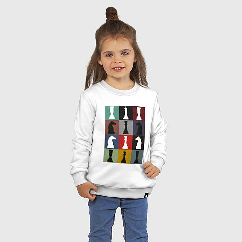 Детский свитшот Шахматные фигуры на цветном фоне / Белый – фото 3