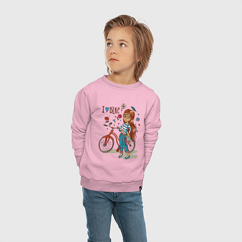 Детский свитшот Девушка с велосипедом / Светло-розовый – фото 4