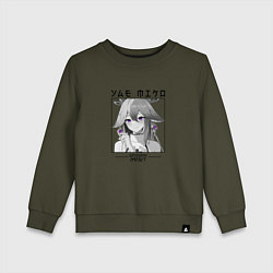 Свитшот хлопковый детский Яэ Мико жрица, цвет: хаки