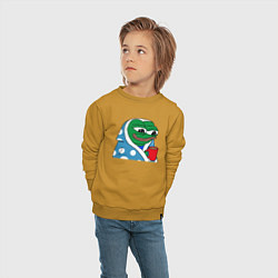 Свитшот хлопковый детский Frog Pepe мем, цвет: горчичный — фото 2