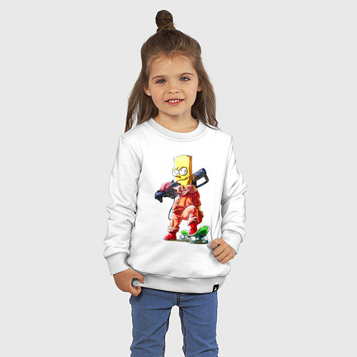 Детский свитшот Крутой Барт Симпсон с оружием на плече и скейтборд / Белый – фото 3