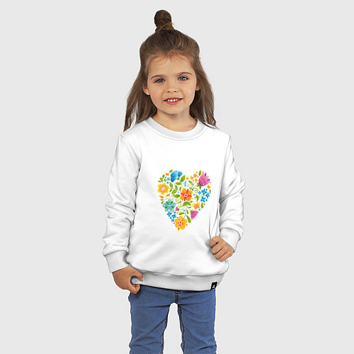 Детский свитшот Цветочный орнамент в форме сердца Любовь / Белый – фото 3