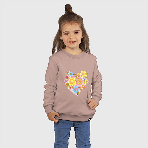 Детский свитшот Орнамент цветочный в форме сердца Любовь / Пыльно-розовый – фото 3
