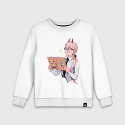 Свитшот хлопковый детский Пауэр читает книгу, цвет: белый