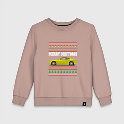 Свитшот хлопковый детский Merry Driftmas Nissan Silvia S15 Ugly Sweater, цвет: пыльно-розовый