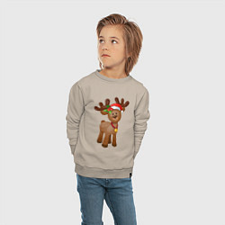 Свитшот хлопковый детский Новогодний олень с бубенчиком, цвет: миндальный — фото 2