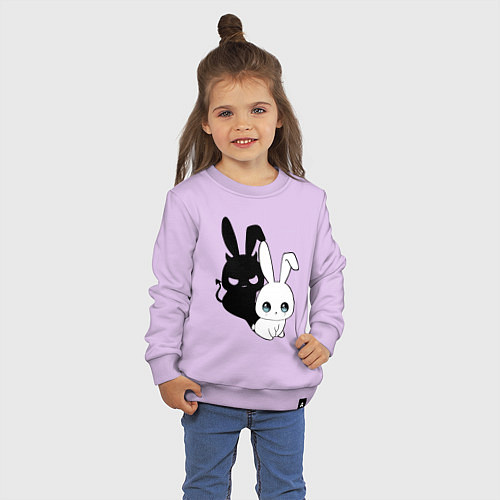 Детский свитшот Милый кролик - ангелочек или дьяволёнок? / Лаванда – фото 3