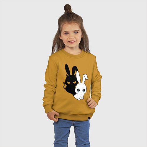 Детский свитшот Милый кролик - ангелочек или дьяволёнок? / Горчичный – фото 3