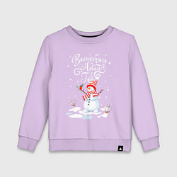 Свитшот хлопковый детский Новогодний снеговик, цвет: лаванда
