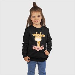 Свитшот хлопковый детский Милый жираф с цветими, цвет: черный — фото 2