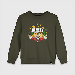 Свитшот хлопковый детский Merry Christmas Santa, цвет: хаки