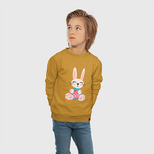 Детский свитшот Новогодний кролик с елочным шаром / Горчичный – фото 4