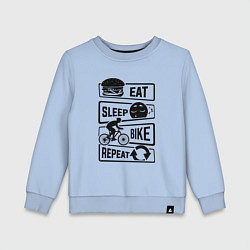 Свитшот хлопковый детский Eat sleep bike repeat art, цвет: мягкое небо