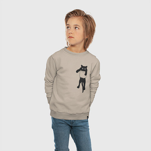 Детский свитшот Черный котик в кармане / Миндальный – фото 4