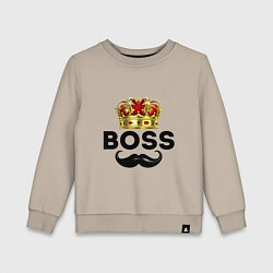 Свитшот хлопковый детский BOSS и корона с усами, цвет: миндальный