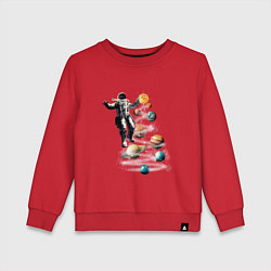 Свитшот хлопковый детский Космический дед мороз и ёлка из планет, цвет: красный