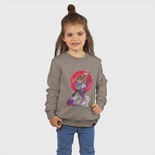 Детский свитшот Тигра самурай на фоне солнца / Утренний латте – фото 3