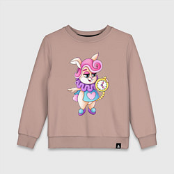 Свитшот хлопковый детский Белый кролик с часами, цвет: пыльно-розовый