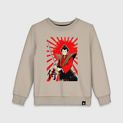 Детский свитшот Самурай с мечом на фоне флага