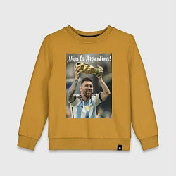Свитшот хлопковый детский Lionel Messi - world champion - Argentina, цвет: горчичный